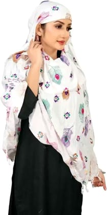 Shiv Textiles Women's Summer Scarf Pure Cotton White Printed Design Soft Breathable Neck Wrap Headscarf Lightweight Sun Protection Stole Daily Wear Fashion Accessory