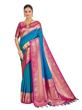 Banarasi Silk Jacquard Saree Rich Pallu and Zari Border with Unstitched Blouse Piece