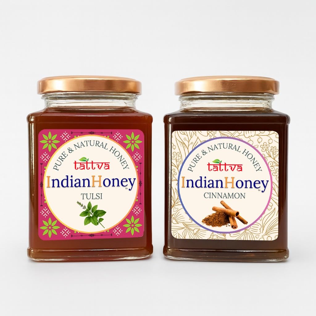 IndianHoney Cinnamon & Tulsi Honey Combo (Pack of 2) | Pure & Natural | 1kg (500g Each) | Unprocessed & Unfiltered Natural Sweetener