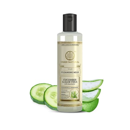 Khadi Natural Cucumber & Aloe Vera Cleansing Milk | Herbal Face Cleanser for Gentle Makeup Removal | Helps Cleanse Skin & Maintain Skin Hydration | Mild Daily Skin Care Formula | Suitable for All Skin Types | 210ml Khadi Natural Cucumber & Aloe Vera Clea