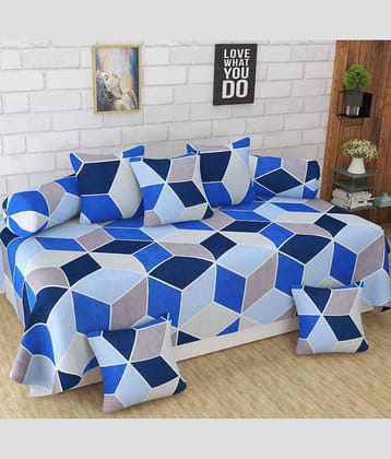 Homefab India Microfibre Multi 3D Print Diwan Set 8 Pcs