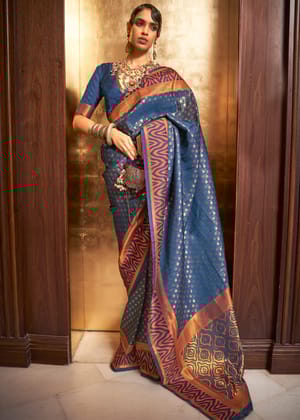 Coastal Blue Woven Banarasi Silk Saree