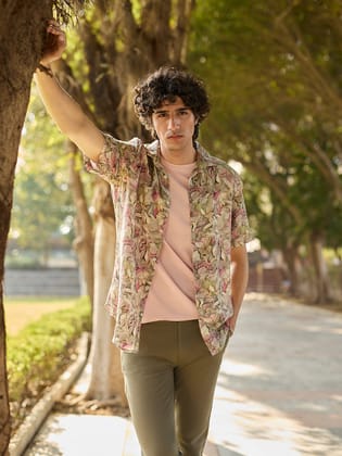 Multi-Color Floral Print 100% Cotton Shirt-M / Multi-Color