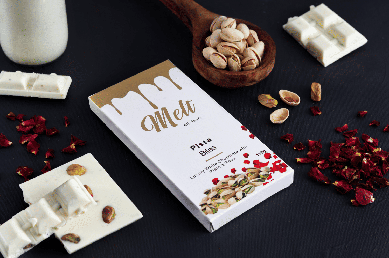 White Pista & Rose - Chocolate Bar, 70 gm | Melt Chocolates