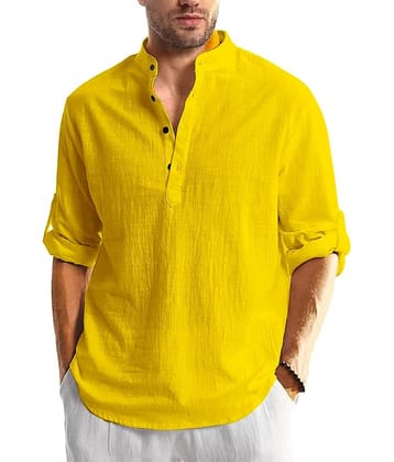 Yugnik Beige Cotton Men's Shirt Style Kurta ( Pack of 1 )