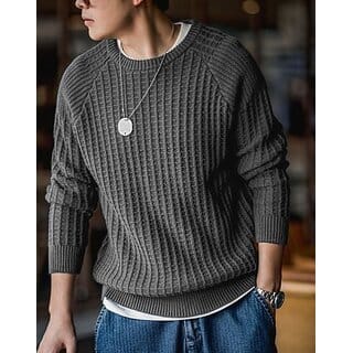 Fashlook Solid Round Neck Wool Blend Casual Grey Full Sleeve T-Shirt For Mens