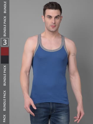 Men's Assorted Pack of 3 Solid Combed Cotton Racerback Styled Gym Vest