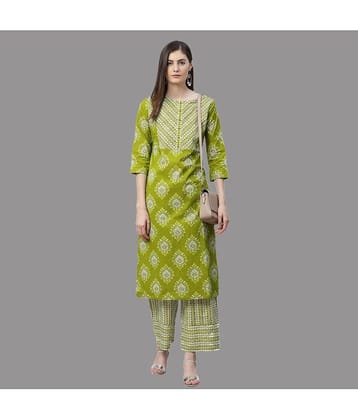 Yash Gallery - Green Cotton Women's Straight Kurti ( Pack of 1 )
