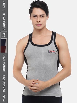 Men's Assorted Pack of 3 Solid Combed Cotton Racerback Styled Gym Vest