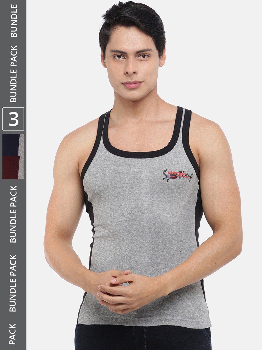 Men's Assorted Pack of 3 Solid Combed Cotton Racerback Styled Gym Vest