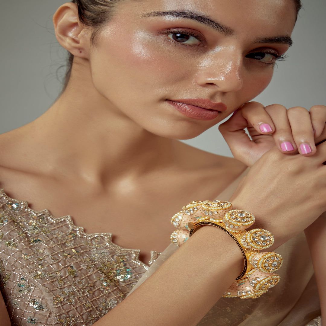 vivinia BY VIDHI MEHRA Florence Gold Plated Peach Kundan, Polki Womens Kadas (Freesize) - VB678