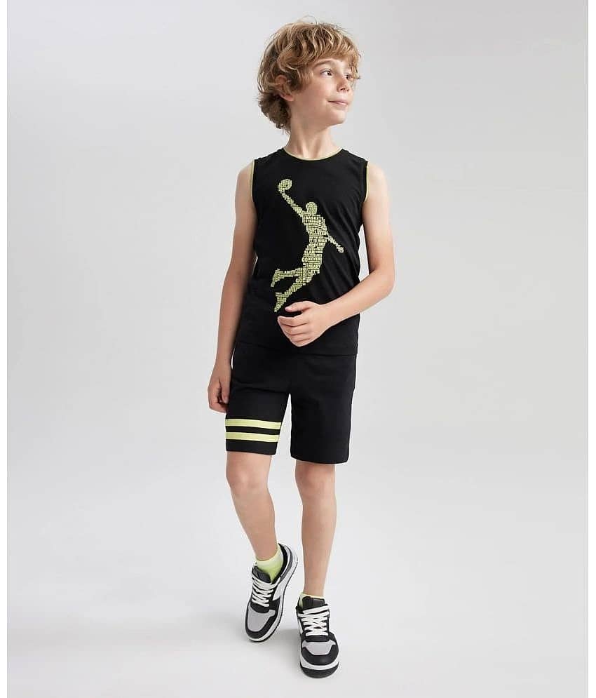 J&JP Pack of 1 Boys Cotton Blend T-Shirt & Shorts Set ( Black )