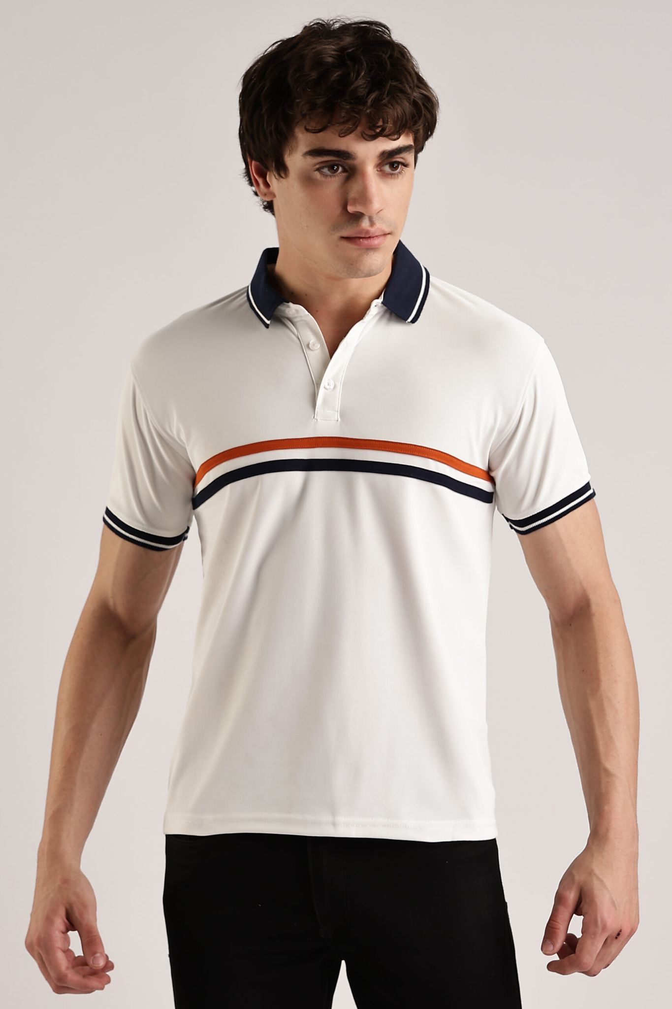 Polyester White Striped Polo