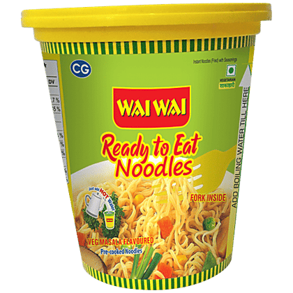 Wai Wai Ready To Eat Noodles - Veg Masala Flavoured, 65 g Cup