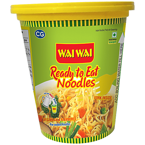 Wai Wai Ready To Eat Noodles - Veg Masala Flavoured, 65 g Cup