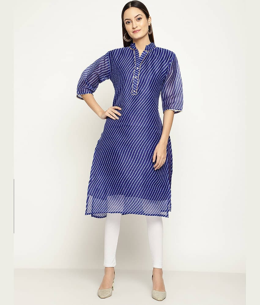Queenley - Blue Silk Women's Straight Kurti ( Pack of 1 )