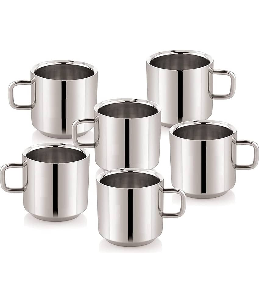 ASG HOME classic Tea cup Set Solid Stainless Steel Tea Cup 100 ml ( Pack of 6 )