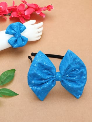 Sequins Bow Bracelet & Hairband Set - Blue-one Size / Blue