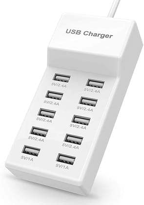 TechTown USB Charger USB Charging Station with Rapid Charging Auto Detect Technology Safety 10-Port Family-Sized Smart Ports for Multiple Devices Smart Phone Tablet Laptop Computer