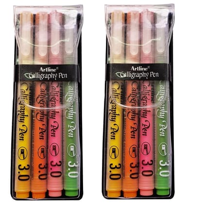 Artline Pastel Calligraphy Warm Colours - Light Green, Orange, Yellow, Pink X 2 Packs | For Cards, Sketching, Lettering & Music
