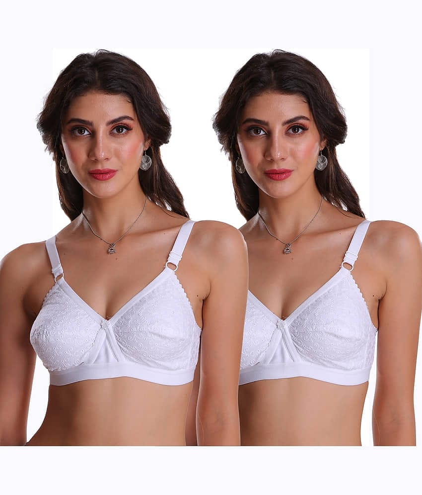 Softskin Pack of 2 100% Cotton Non Padded Women's Everyday Bra ( White )