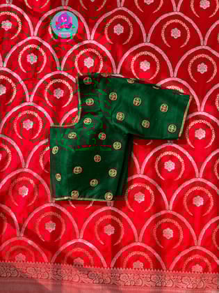 Red Semi Katan Banarasi silk Saree with hand embroidered pure silk blouse-XS