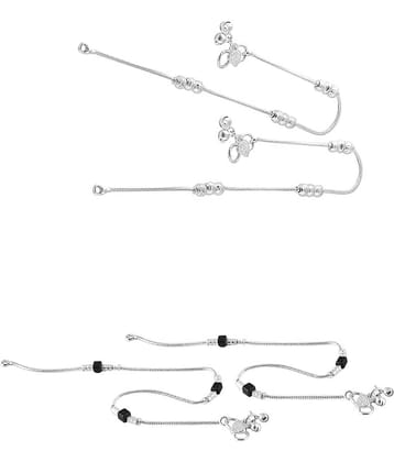 HEER COLLECTION - Silver Anklets ( Pack of 2 )
