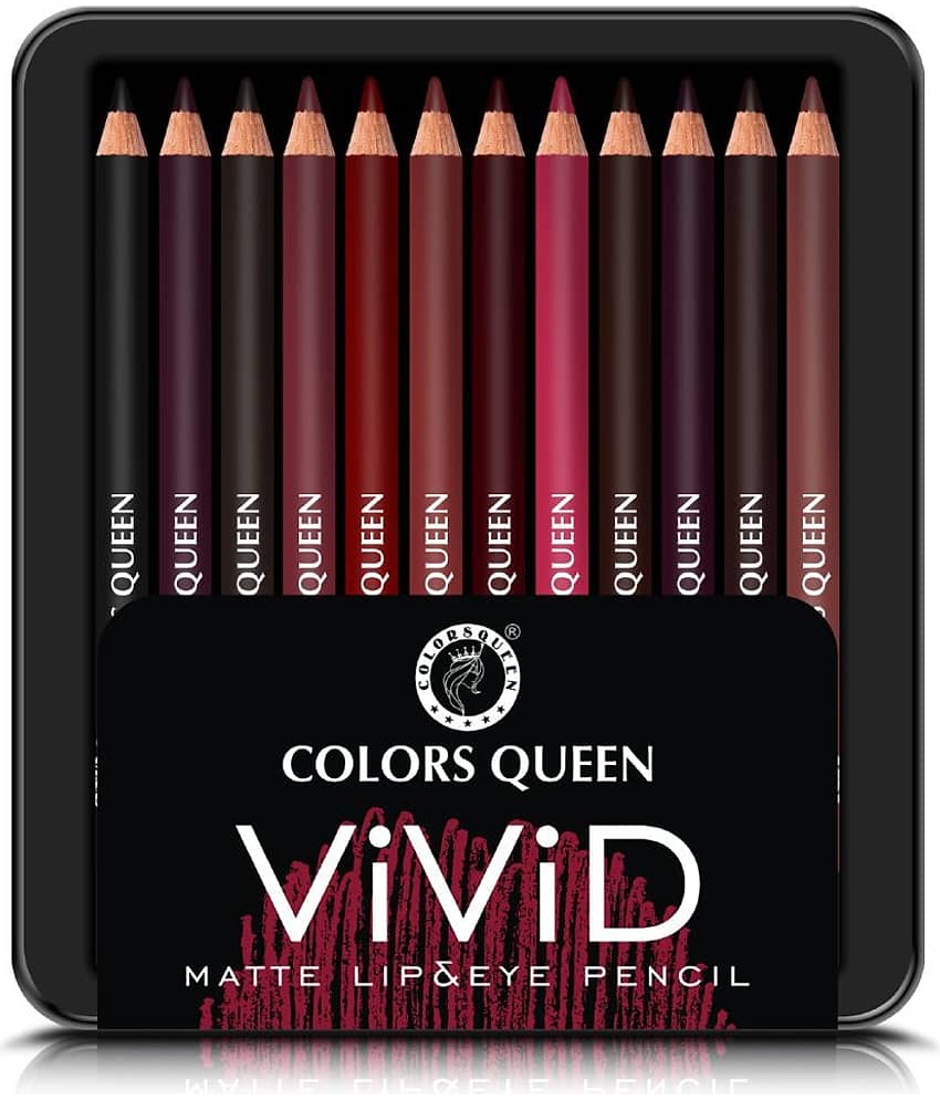 Colors Queen Vivid Matte Eye & Lip Liner Pencil Set of 12 (1.5g x12) Multicolor B