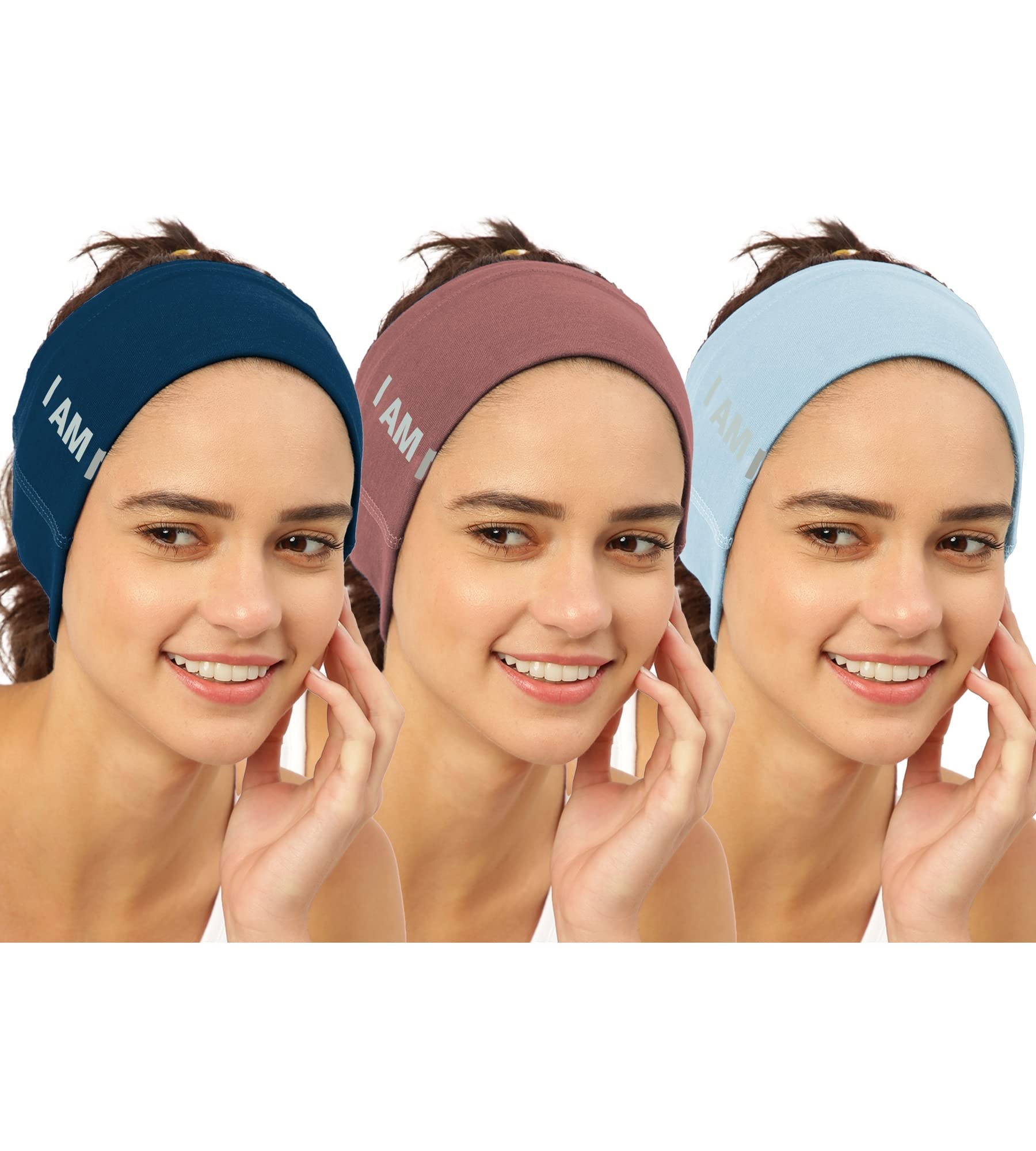 FREECULTR Unisex Bamboo Bandana, Anti Microbial Super Soft & Comfort Fit, Breathable Multipurpose Headband, Face Mask for Dust Protection- Size Printed Pack of 3-Sapphire Blue, Cuban Peach, Chalk Blue