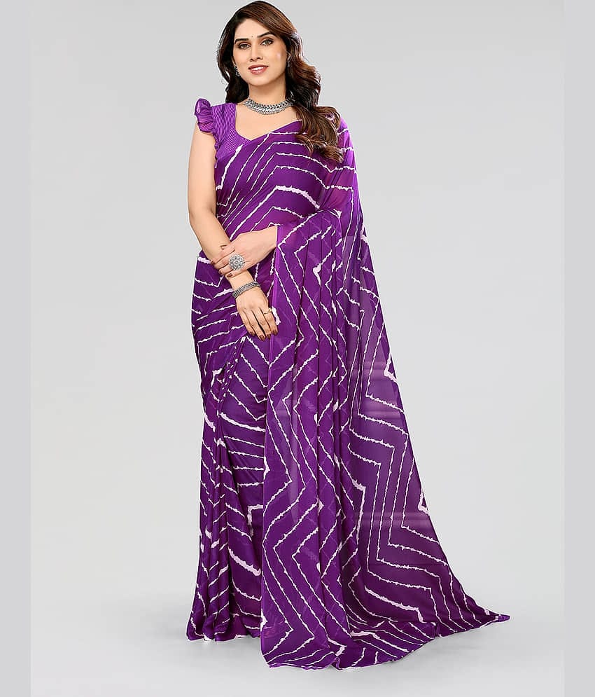 ANAND SAREES Georgette Printed Saree With Unstitched Blouse Piece ( Purple )