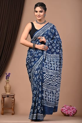 JAIPUR HANDBLOCK PRINT Exclusive collection of Bagru and Dabu handblock printed pure Cotton Mulmul Sarees with blouse piece.