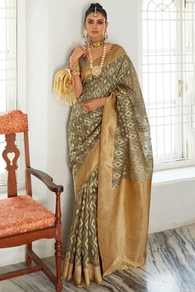 Foggy Grey Zari Woven Organza Silk Saree