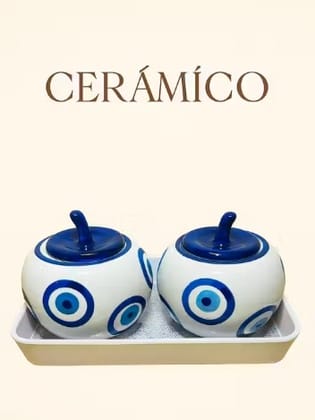 Cermco| Evil Eye Cookie Jar Set Of 2 (400ml)Approx Cermco| Evil Eye Cookie Jar Set Of 2 (400ml)Approx