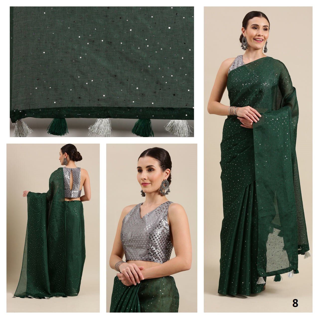 Green Color Sequence Silk Border Cotton Blend Saree.