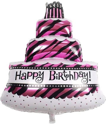 1 Happy Birthday Printed Cake Shape Foil Balloon (Pink)