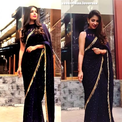 Black Georgette Partywear Saree (Color - Black) by SHIV TEXTILES
