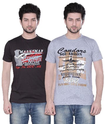 Zebu - Grey Cotton Blend Regular Fit Men's T-Shirt ( Pack of 2 ) - S
