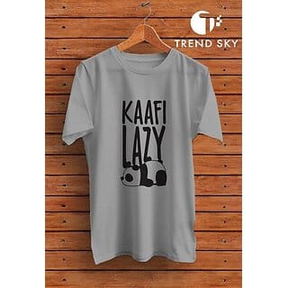 Graphic Print Men Grey Round Neck Polyester Casual T-Shirt