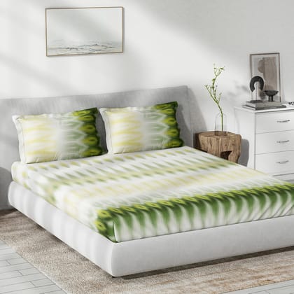 DDECOR - Primary Collection 100% Cotton Ethnic Pattern 136TC King Fitted Sheet|180 CM X 198 CM| - Green