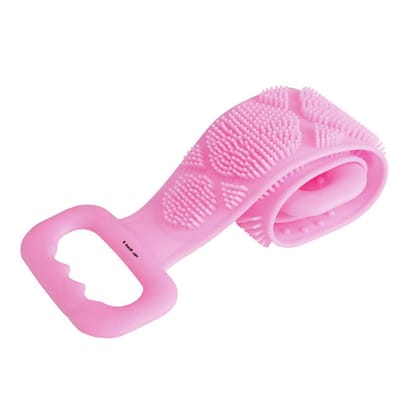 Silicone Back Scrubber and Body Exfoliator Brush | Soft & Gentle Back Washer with Handles | Long-Reach Bath & Shower Strap for Men & Women | Spa & Massaging Scrubber (Pink)