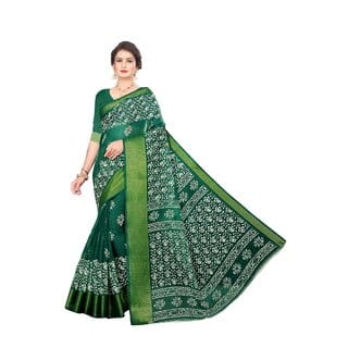 Green Colour Ethnic Modif Printed Cotton Saree With Blouse Piece