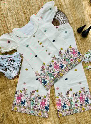 Epitome Embroidery Work On Pure Khadi Cotton Fabric Women Cord Set-XS-34