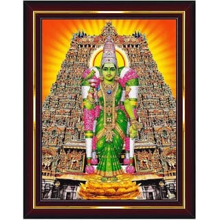 Madurai Meenakshi Amman  Brown Mirror Photo Frame for Pooja Room 10x12 Inch  (Wood) Brown