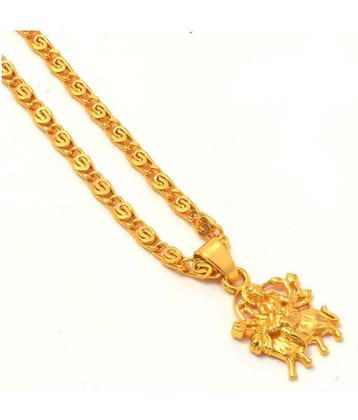 Jewar Mandi Maa Durga Shero Wali Mata Ji Gold Plated Locket/Pendant with Link Chain Daily use for Men, Women & Girls, Boys