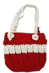 Handcrafted Crochet Side Bag – Red & White Design, 22×20×5 cm, Zippered Compartment
