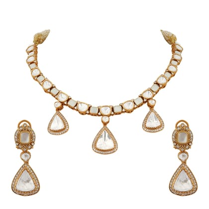 Samaira - Polki and White Stone Necklace Set-White