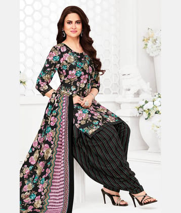 shree jeenmata collection Women Cotton Printed Straight Kurti With Patiala Salwar ( Black )