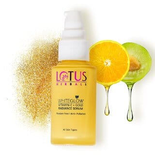 Lotus Herbals Whiteglow Vitamin C And Gold Radiance Face Serum  For Dull  Dry Skin  Brightening  Hydrating 30Ml