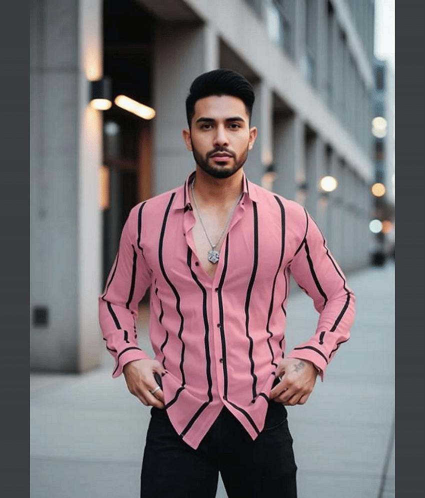 ARZ Lycra Slim Fit Solids Full Sleeves Men's Casual Shirt - Pink ( Pack of 1 )