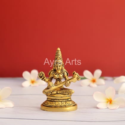 Brass Saraswati Devi Idol - 3.5 inch Height | Sacred Brass Saraswati Devi Idol for Knowledge and Wisdom Brass Saraswati Devi Idol - 3.5 inch Height | Sacred Brass Saraswati Devi Idol for Knowledge and Wisdom